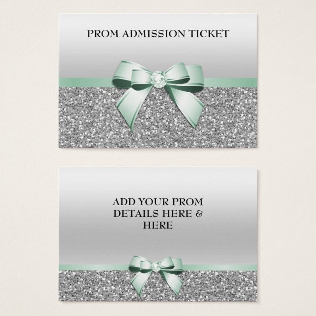 Classy Mint Bow & Silver Glitter Prom-anslutning Visitkort (Framsida & baksida)
