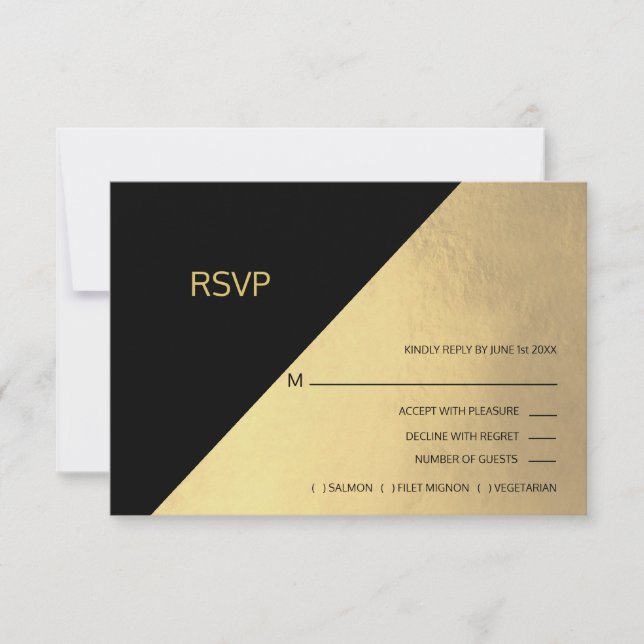 Classy Modern Black & Gold Foil OSA Menu Bröllop Kort (Framsida)