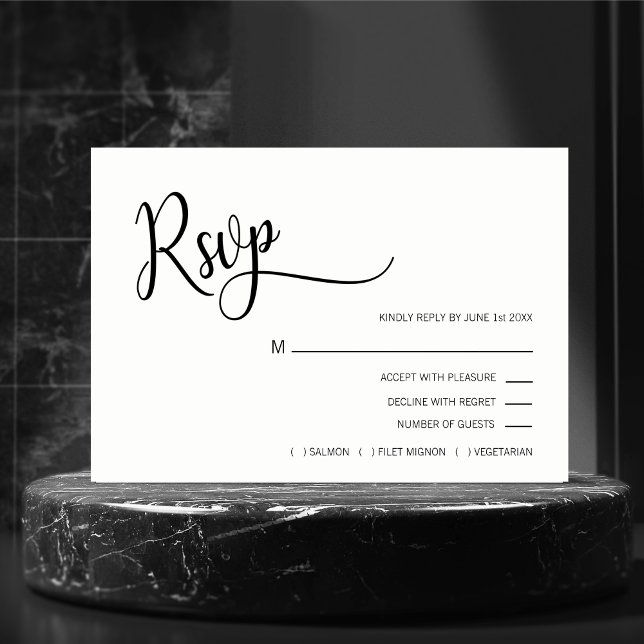 Classy Modern Black & White OSA Menu Bröllop Kort (Skapare uppladdad)