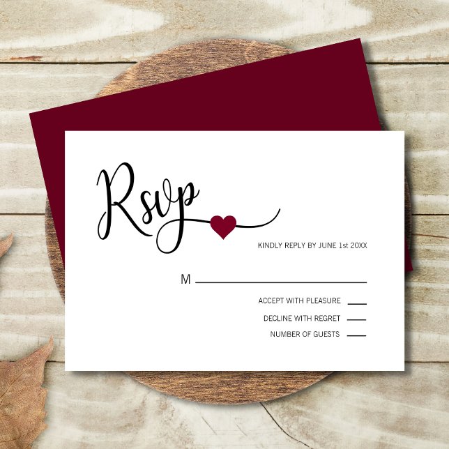Classy Modern BURGUNDY & White OSA Menu Bröllop Kort (Skapare uppladdad)