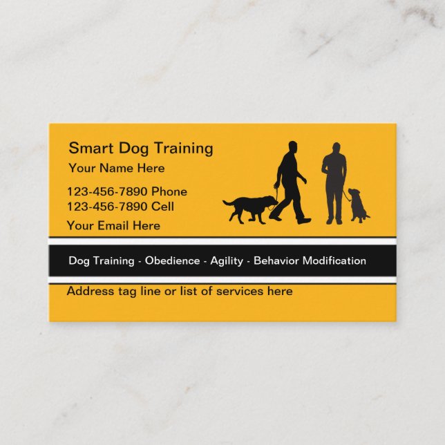 Classy Modern Dog Trainer Business Cards Visitkort (Framsida)