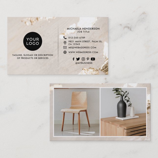 Classy Modern Gold Foil Logotyp 2 Foton Social Med Visitkort (Fram/baksida)