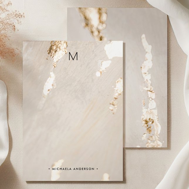Classy Modern Gold Foil Monogram & Name Stationery Anteckningskort (Skapare uppladdad)