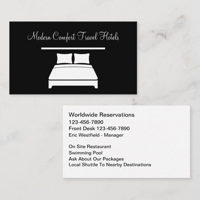 Classy Modern Hotel Travel Business Cards Visitkort (Fram/baksida)