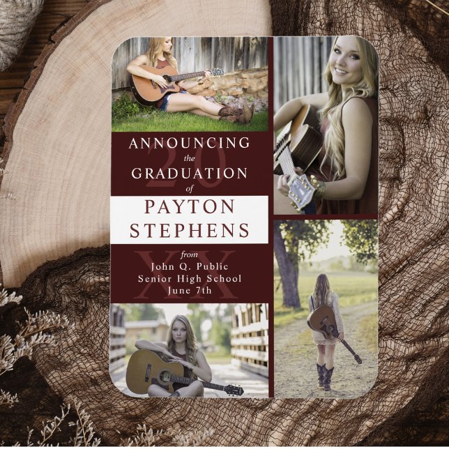 Classy Modern Maron Photo Studenten annons Magnet (Classy Modern Maroon Photo Graduation Announcement Magnet)