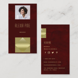 Classy Modern Professionell Burgundy Guld Photo Visitkort