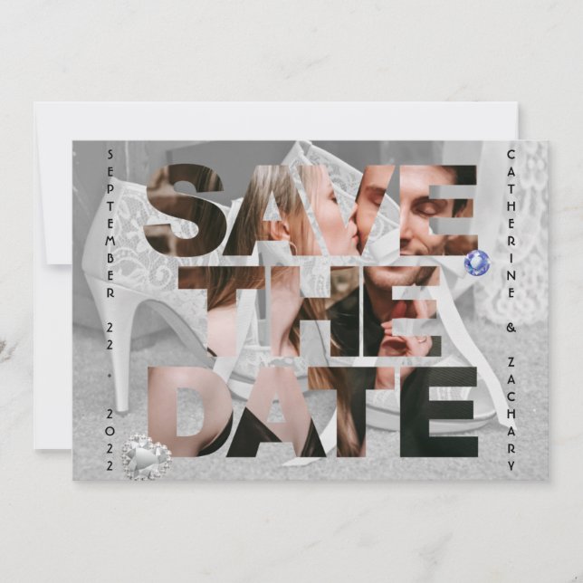 Classy Möhippa Shoe Diamond Heart Sapphire Bröllop Spara Datumet (Framsida)