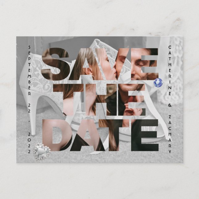 Classy Möhippa Shoe Diamond Heart Sapphire Bröllop Vykort (Framsida)