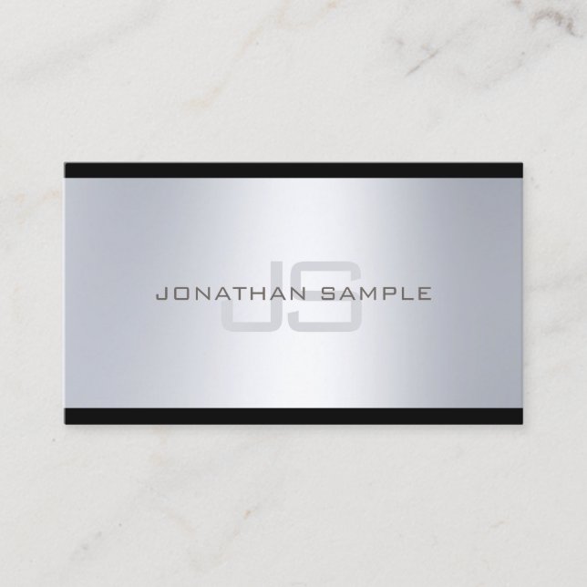 Classy Monogram Artistic Silver look Plain Luxury Visitkort (Framsida)