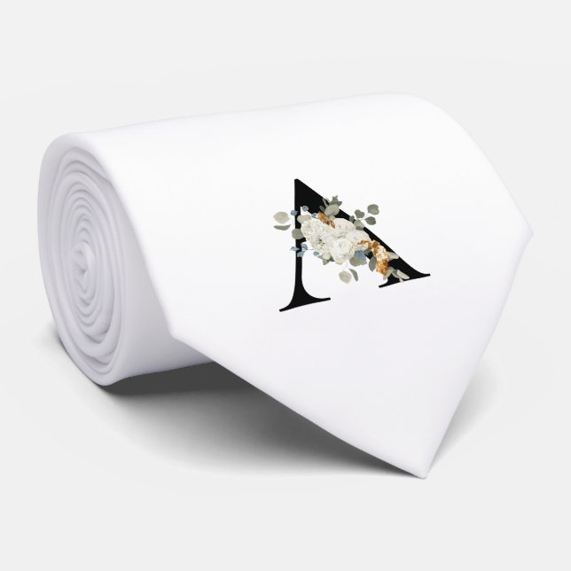 Classy Monogram Initial A med vita blommor Slips (Rullad)