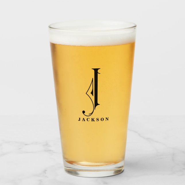 Classy Monogram Initial J med Glass med efternamn Glaskopp (Framsida fylld)