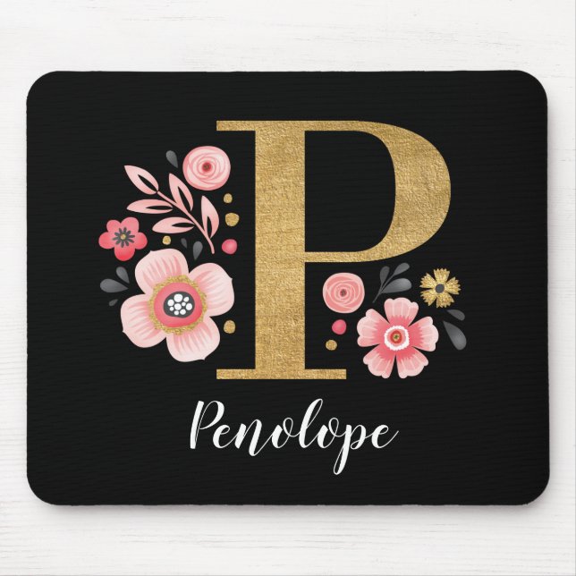 Classy Monogram Initial Rosa Black Brev P Musmatta (Framsidan)