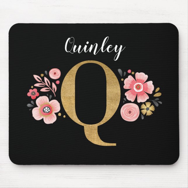 Classy Monogram Initial Rosa Black Brev Q Musmatta (Framsidan)