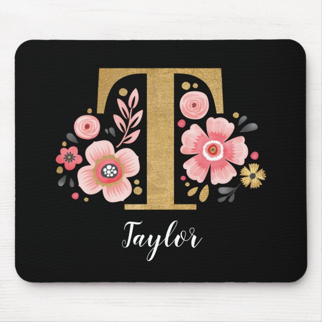 Classy Monogram Initial Rosa Black Brev T Musmatta (Framsidan)