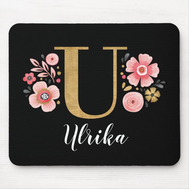 Classy Monogram Initial Rosa Black Brev U Musmatta (Framsidan)