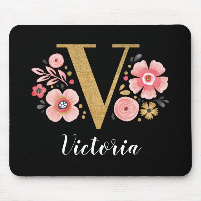 Classy Monogram Initial Rosa Black Brev V Musmatta (Framsidan)