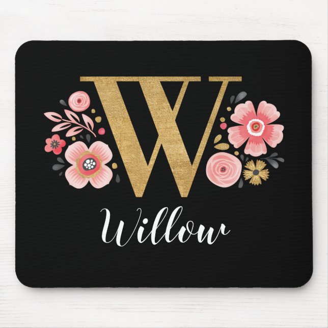 Classy Monogram Initial Rosa Black Brev W Musmatta (Framsidan)