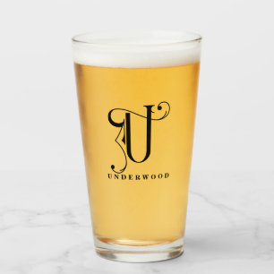 Classy Monogram Initial U med Glass med efternamn Glaskopp