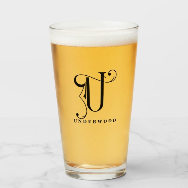 Classy Monogram Initial U med Glass med efternamn Glaskopp (Framsida fylld)