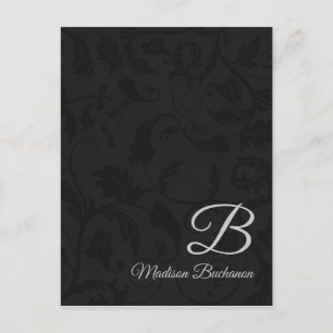 Classy Monogram med Silver och Black Damask Vykort