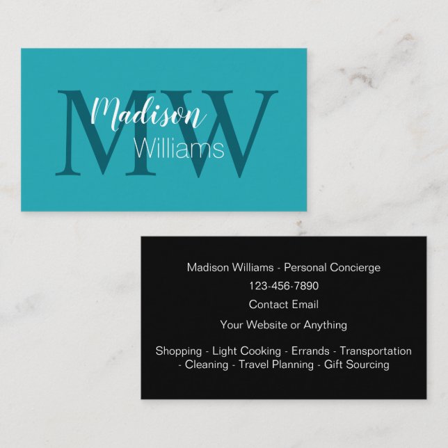 Classy Monogram Personal Assistant Affärskort Visitkort (Fram/baksida)