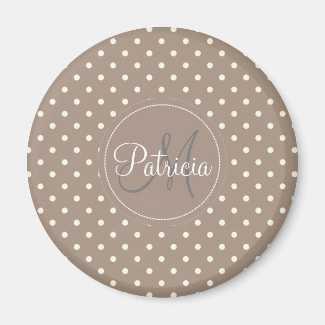 Classy Monogram Straw Brown White Dots Fashionable Magnet (Framsidan)