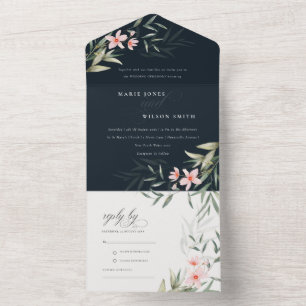 Classy Mörk Navy  Greenery Blommigt Bröllop