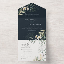 Classy Mörk Navy White Greenery Blommigt Bröllop