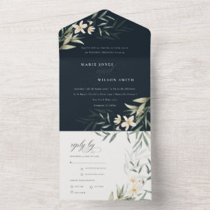 Classy Mörk Navy White Greenery Blommigt Bröllop