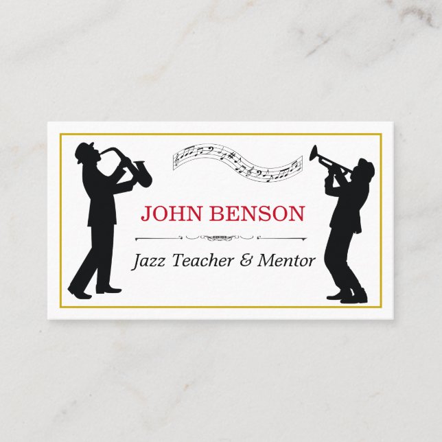 Classy Music Jazz Teacher Black Silhouettes Visitkort (Framsida)
