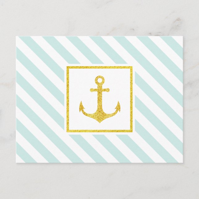 Classy Nautical Design Faux Glitter Anchor Vykort (Framsida)