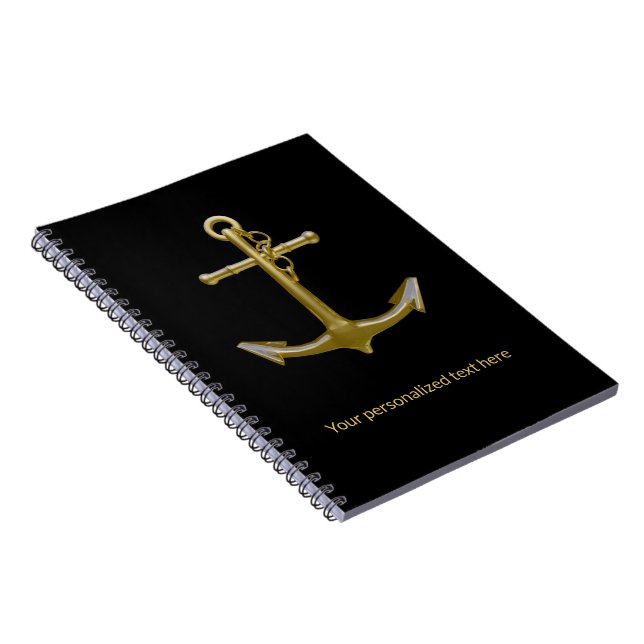 Classy Nautical Guld Anchor på Black Anteckningsbok (Högra Sidan)