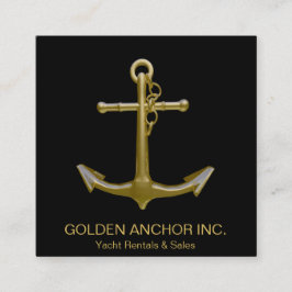 Classy Nautical Guld Anchor på Black Fyrkantigt Visitkort