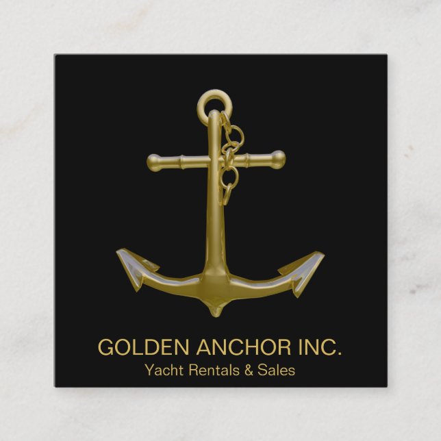 Classy Nautical Guld Anchor på Black Fyrkantigt Visitkort (Framsida)