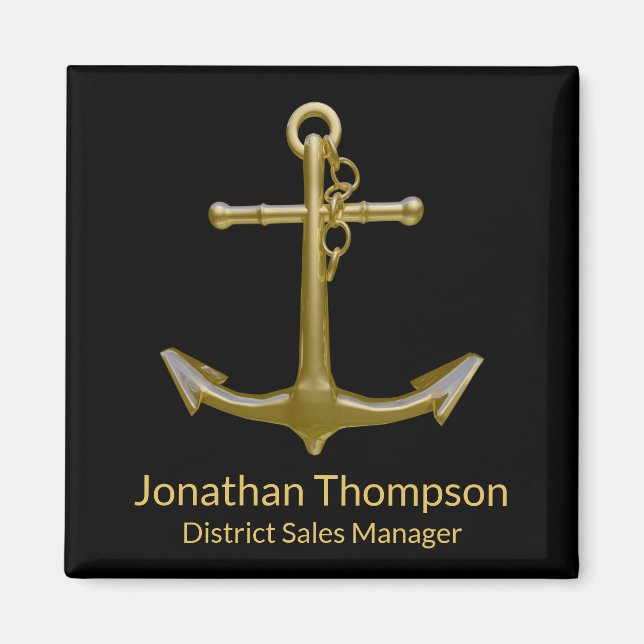 Classy Nautical Guld Anchor på Black Magnet (Framsidan)