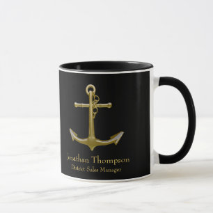 Classy Nautical Guld Anchor på Black Mugg
