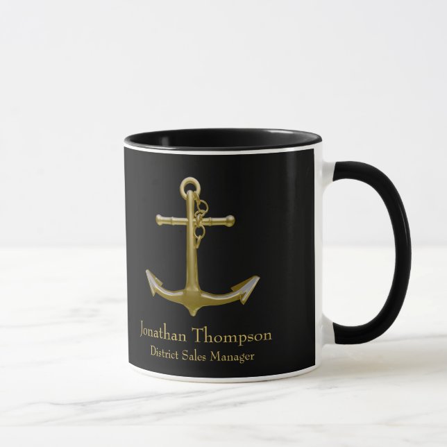 Classy Nautical Guld Anchor på Black Mugg (Höger)