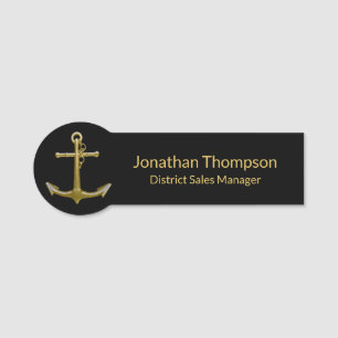 Classy Nautical Guld Anchor på Black Namnbricka
