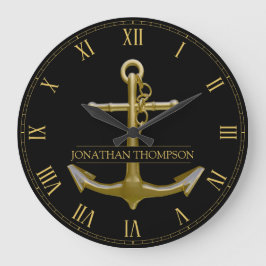 Classy Nautical Guld Anchor på Black Stor Klocka