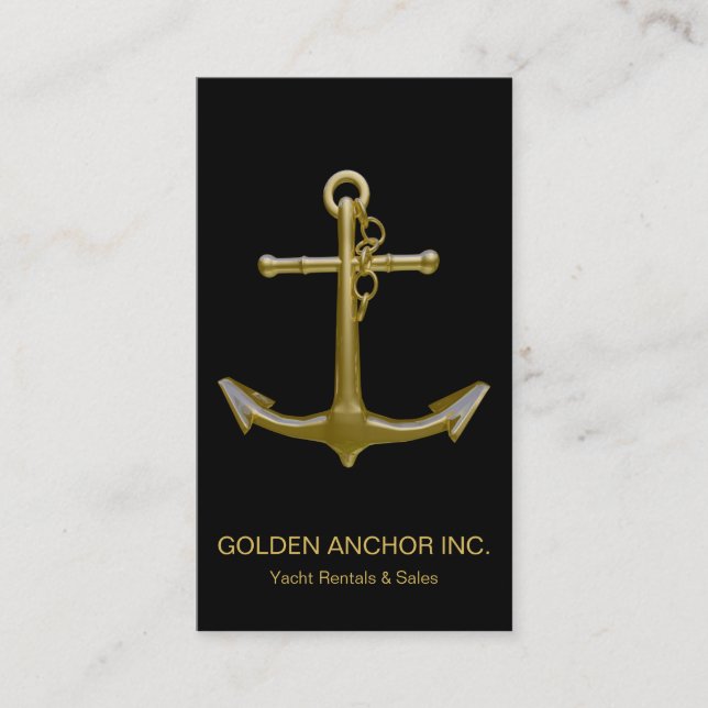 Classy Nautical Guld Anchor på Black Visitkort (Framsida)