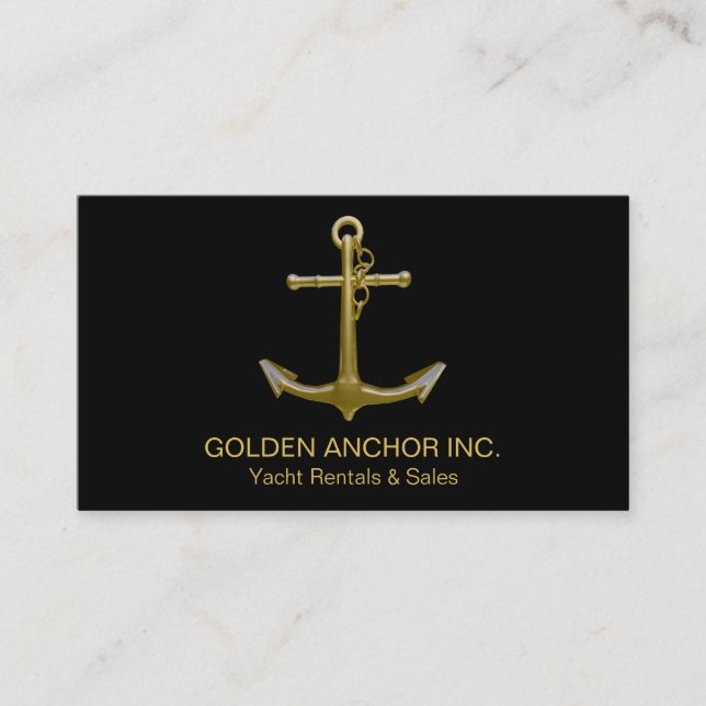 Classy Nautical Guld Anchor på Black Visitkort (Framsida)