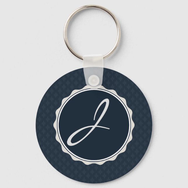 Classy Navy Blue Anpassningsbar Monogram Nyckelring (Framsida)