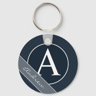 Classy Navy Blue Anpassningsbar Monogram Nyckelring