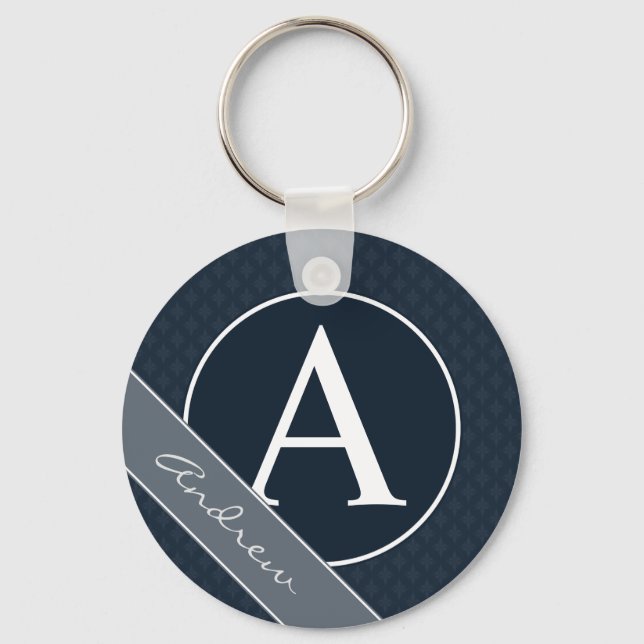 Classy Navy Blue Anpassningsbar Monogram Nyckelring (Framsida)
