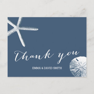 Classy Navy Blue Beach Theme Bröllop Tack Vykort