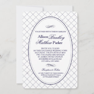 Classy Navy Blue Check Mönster bröllopsinbjudning Inbjudningar