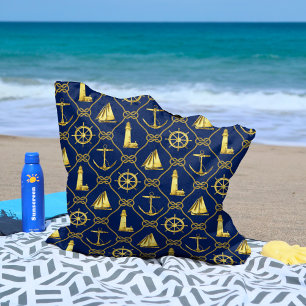 Classy Navy Blue Guld Nautical Lighthouse Anchor Tygkasse