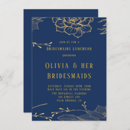 Classy Navy Blue Guld Rachel Bridesmaids Luncheon Inbjudningar