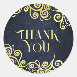 Classy Navy Blue & Guld Swirls Bröllop Tack Runt Klistermärke