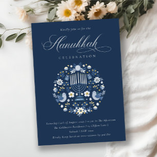 Classy Navy Blue Hanukkah Blommigt Party Inbjudan